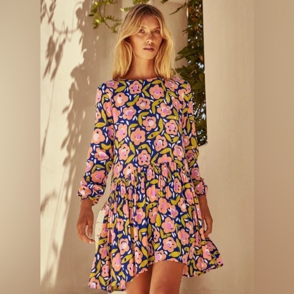 Mister Zimi Elsa Dress Women 8 Blue Orange Floral Long Sleeve